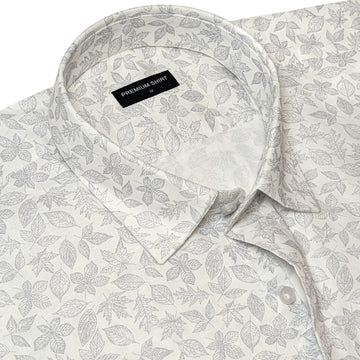 White Lavender Abstract Linen Shirt