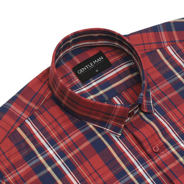 Crimson Navy Classic Check Paper Cotton Shirt For Men