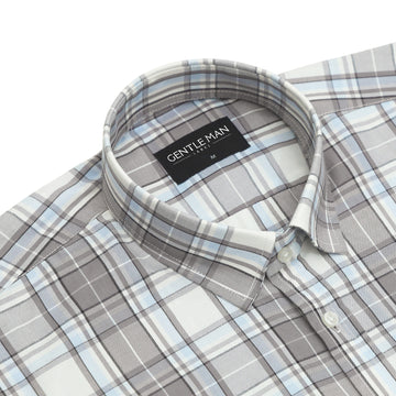 Cloud Grey Classic Check Paper Cotton Shirt For Men
