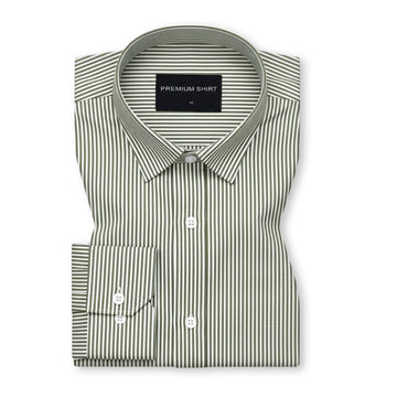 Olive Cotton Blend Stripes Shirt for Men