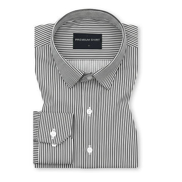 Black Cotton Blend Stripes Shirt for Men