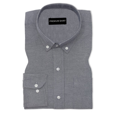 Dark Grey Oxford Cotton Shirt For Men