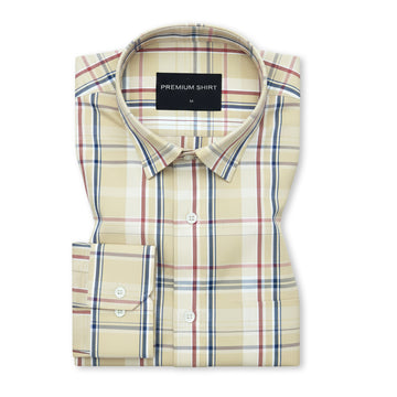 Golden Beige Classic Check Paper Cotton Shirt for Men
