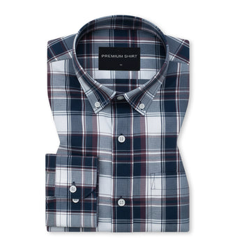 Navy Blue Check Paper Cotton Shirt For Men