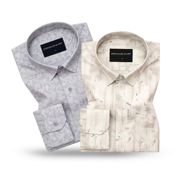 Pack of 2 Frosted Lavender & Sandstone Abstract Linen Shirts Bundle For Men