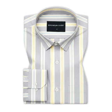 Soft Grey Oxford Stripe Cotton Shirt For Men