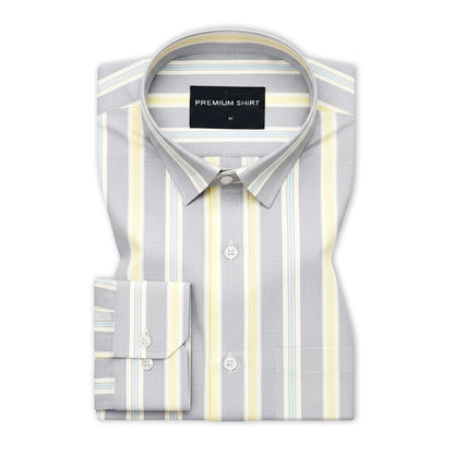 Soft Grey Oxford Stripe Cotton Shirt For Men