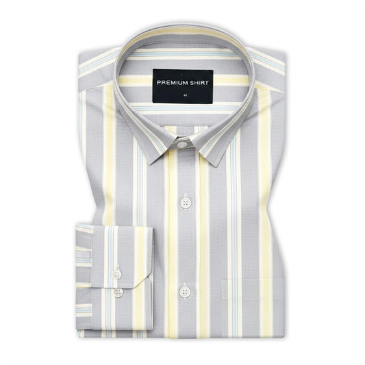 Soft Grey Oxford Stripe Cotton Shirt For Men