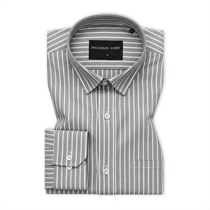 Dark Grey Pinstripe Oxford Shirt For Men