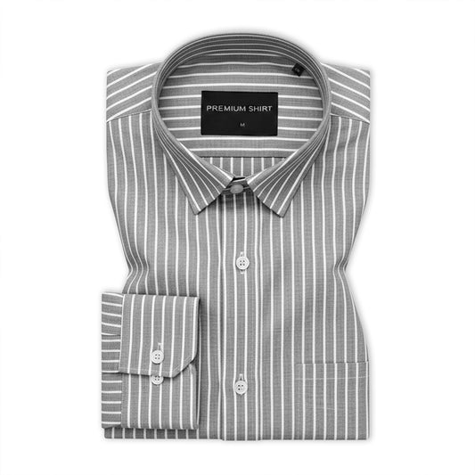 Dark Grey Pinstripe Oxford Shirt For Men