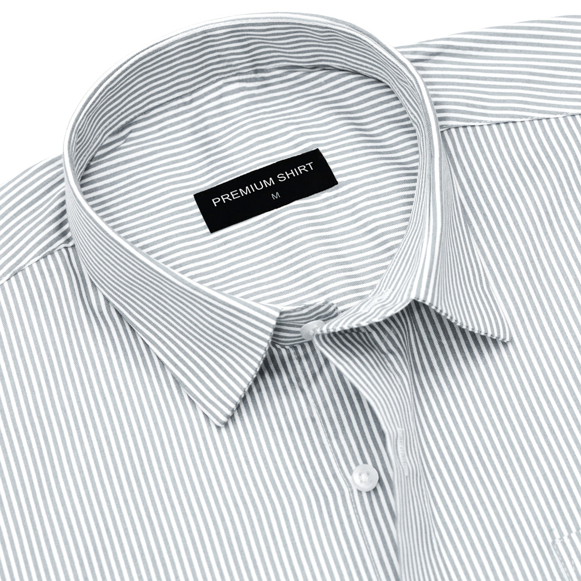 Pack of 2 Olive & Light Grey Cotton Blend Stripes Shirts Bundle For Men