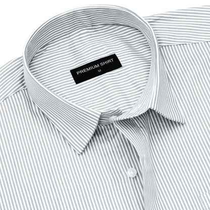 Light Grey Cotton Blend Stripes Shirt for Men