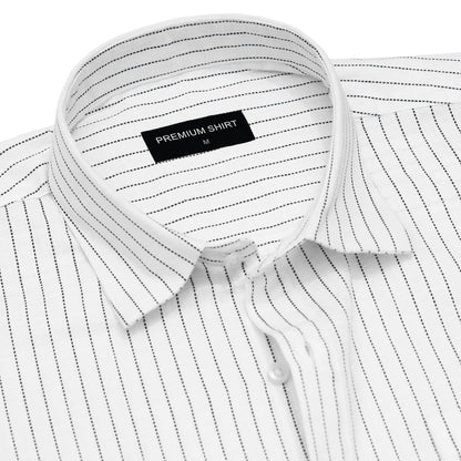 Pack of 2 Pearl White Satin & Fine Black Pinstripe Linen Shirts Bundle for Men