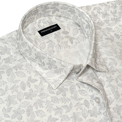 White Lavender Abstract Linen Shirt For Men