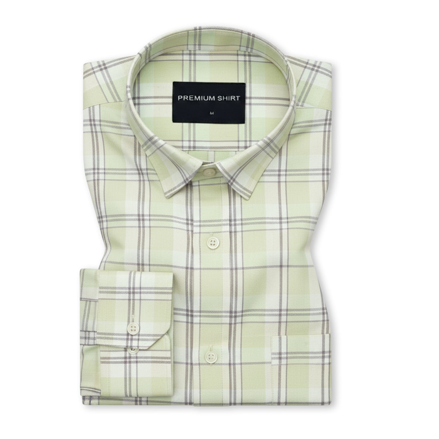 Pale Pistachio Classic Check Oxford Cotton Shirt For Men