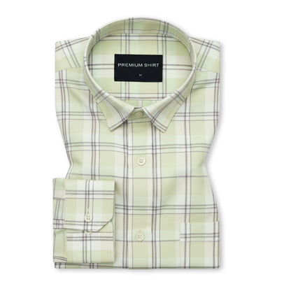 Pale Pistachio Classic Check Oxford Cotton Shirt For Men