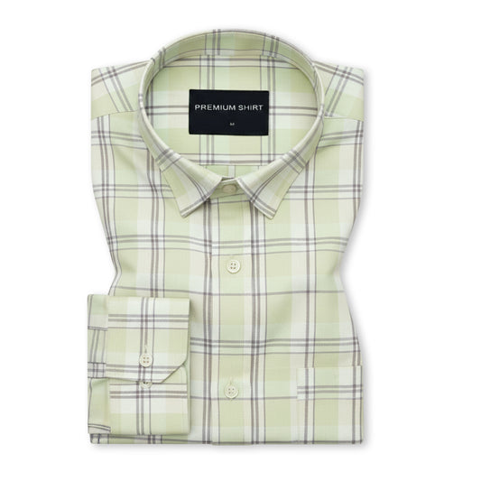 Pale Pistachio Classic Check Oxford Cotton Shirt For Men