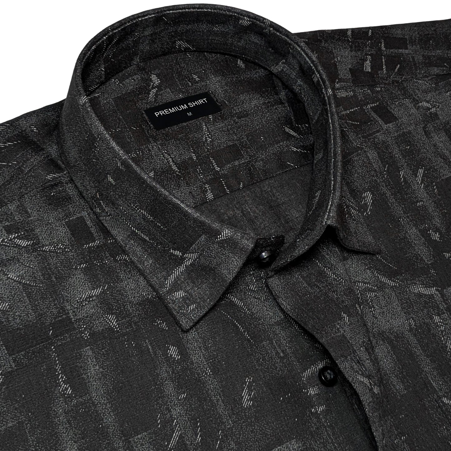 Charcoal Drift Abstract Linen Shirt For Men