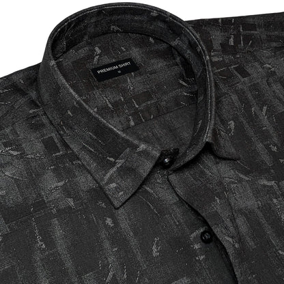 Charcoal Drift Abstract Linen Shirt For Men