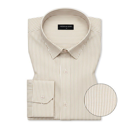 Bold Beige Pinstripe Oxford Shirt For Men