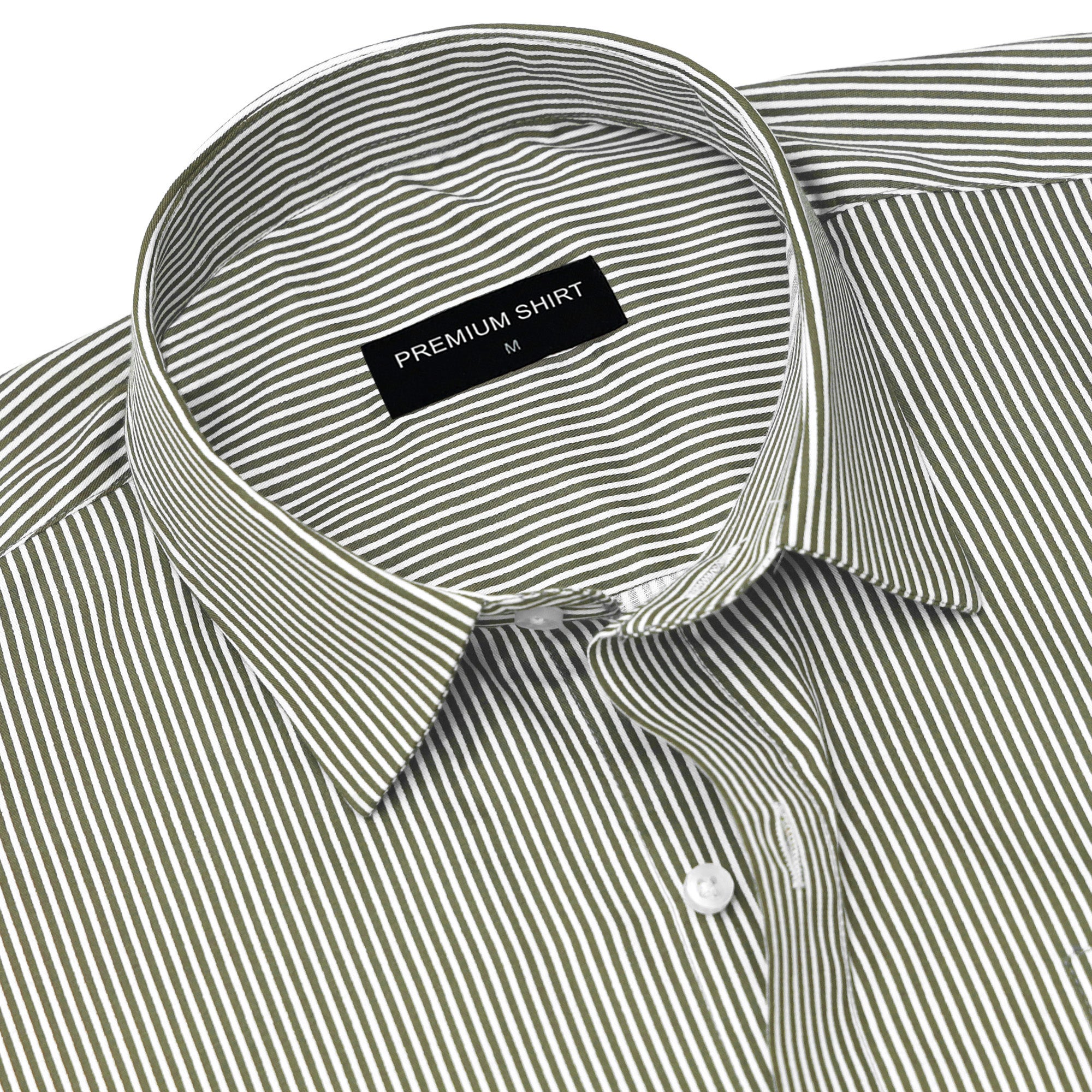 Pack of 2 Olive & Light Grey Cotton Blend Stripes Shirts Bundle For Men
