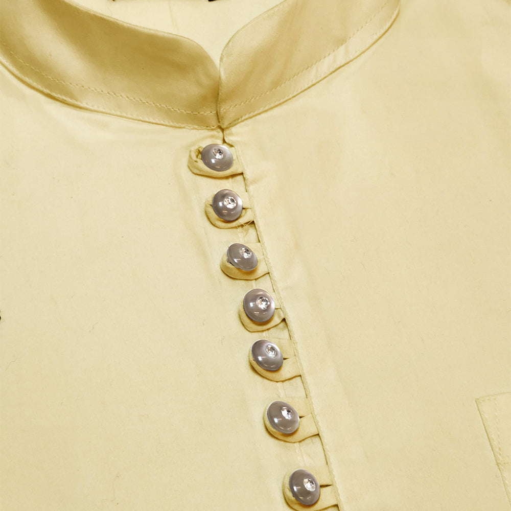 Yellow Satin Short Kurta For Men