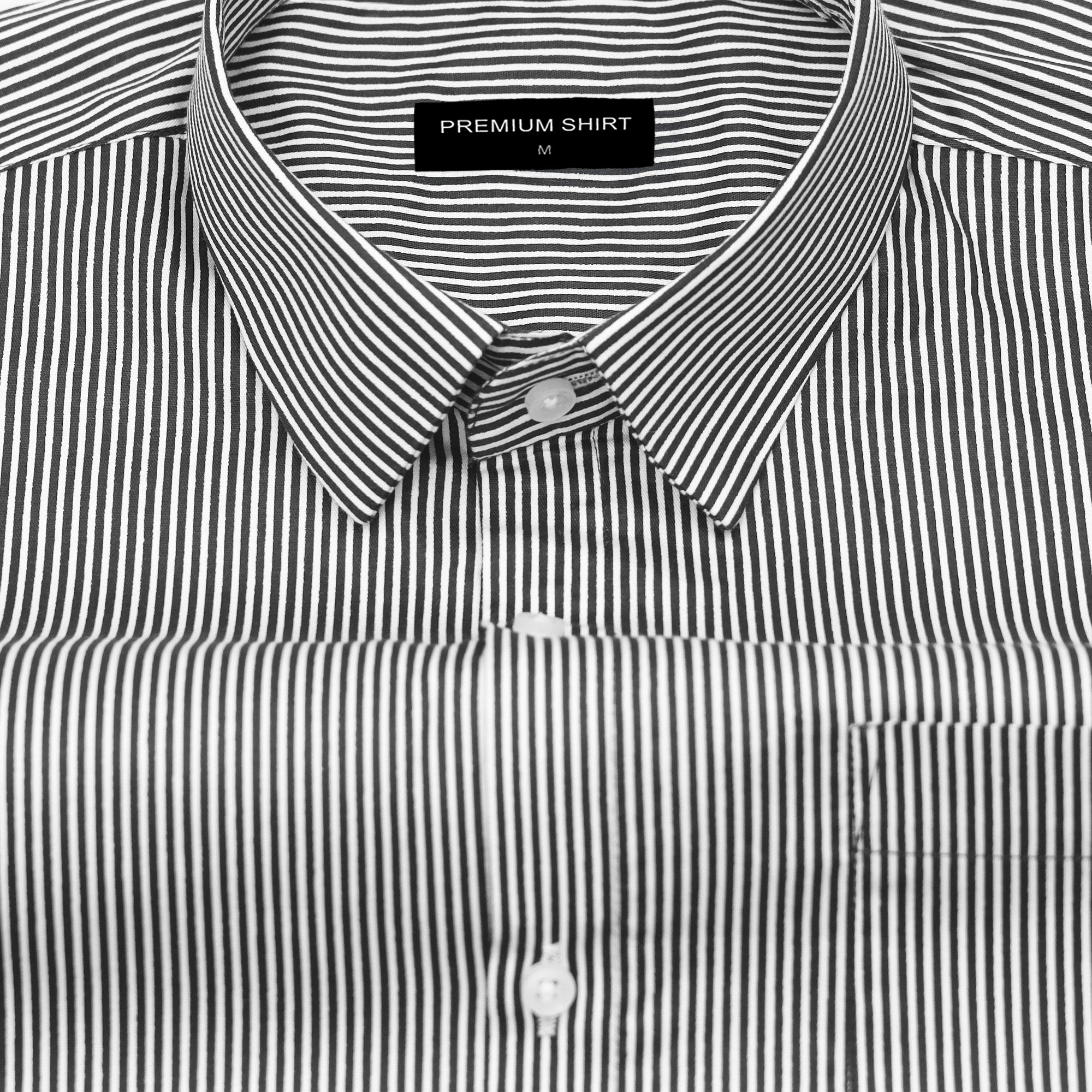 Black Cotton Blend Stripes Shirt for Men