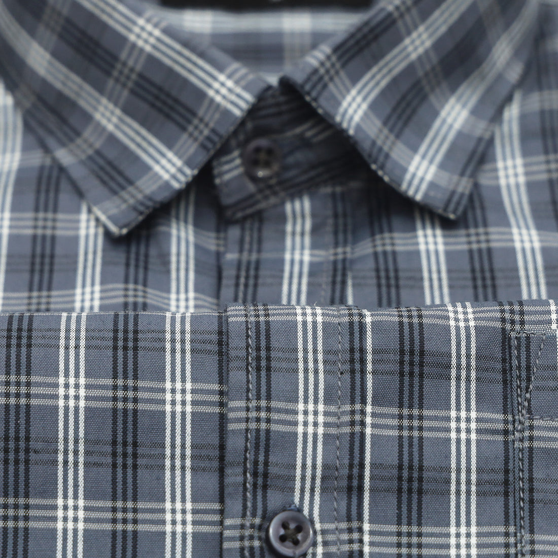 Dark Grey Classic Check Paper Cotton Shirt For Men