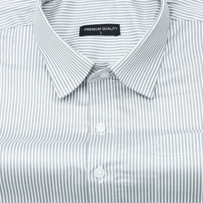 Light Grey Cotton Blend Stripes Shirt for Men