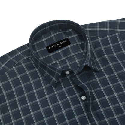 Dark Sapphire Classic Check Cotton Blend Shirt for Men