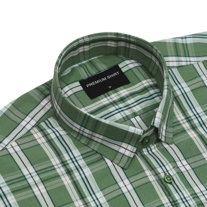 Highland Green Classic Check Paper Cotton Shirt For Men