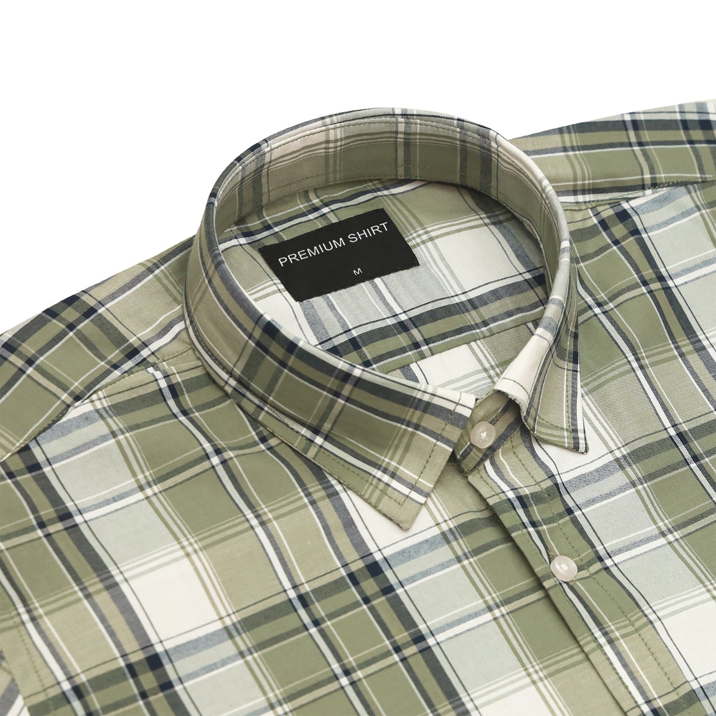 Olive Green Classic Check Paper Cotton Shirt For Men