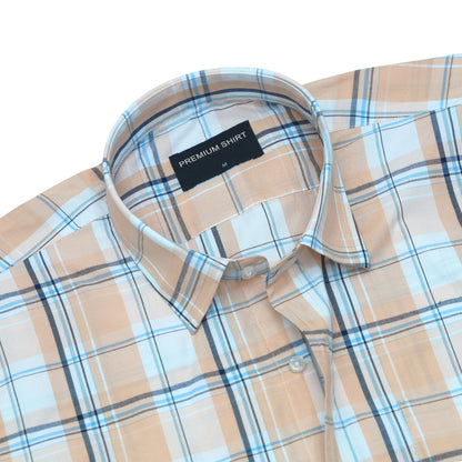 Pack of 2 Graphite & Peach White Classic Check Cotton Shirts Bundle For Men