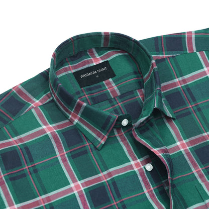 Pack of 2 Moss Green & Pale Pistachio Classic Check Cotton Shirts Bundle For Men