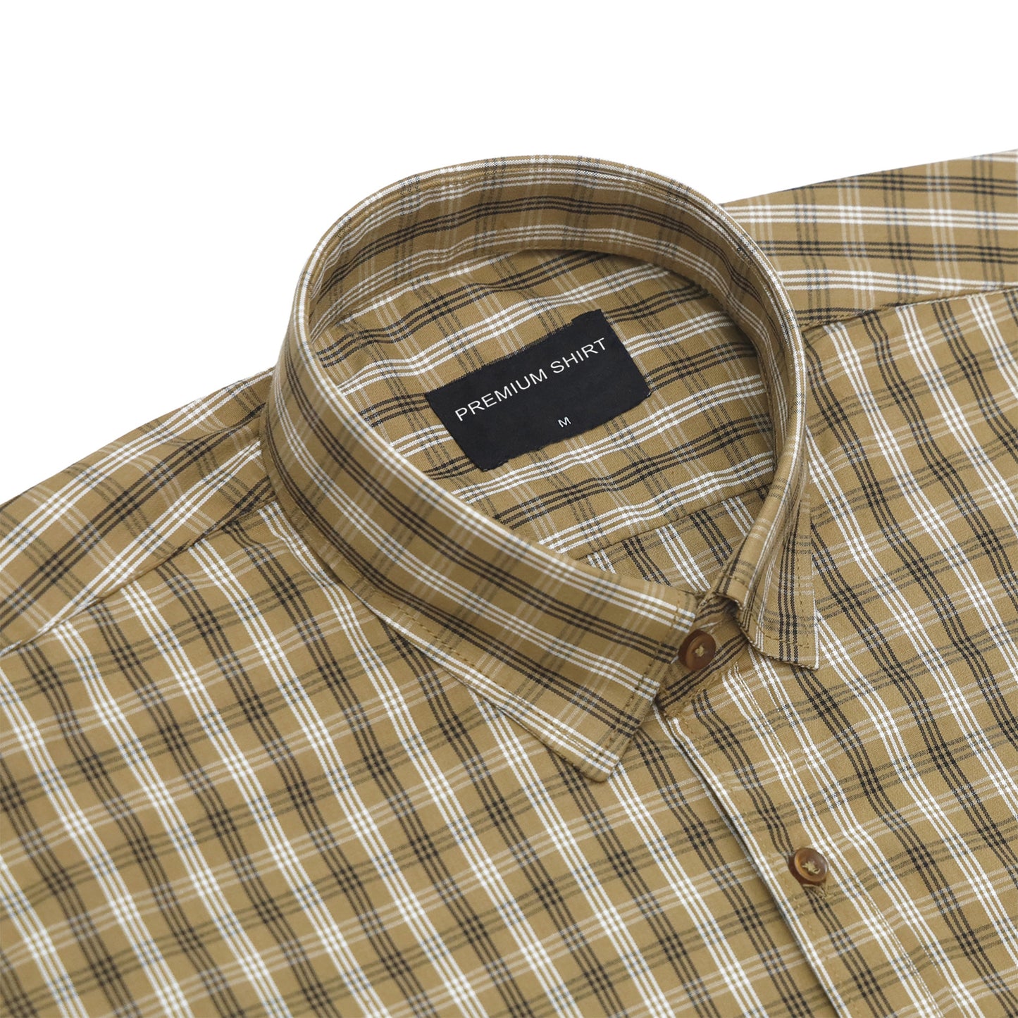 Tan Classic Check Cotton Blend Shirt For Men
