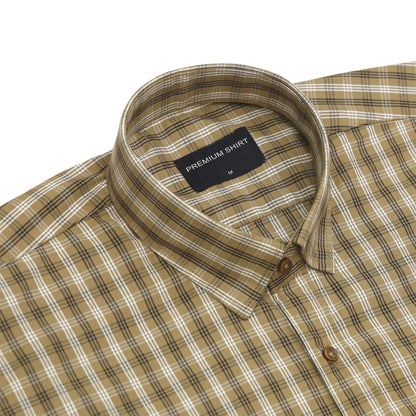 Tan Classic Check Cotton Blend Shirt For Men
