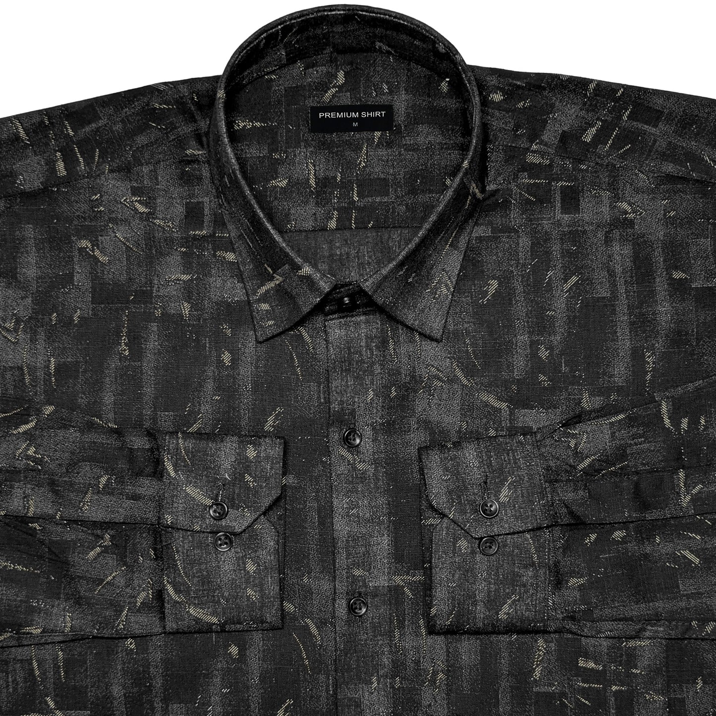 Charcoal Drift Abstract Linen Shirt For Men