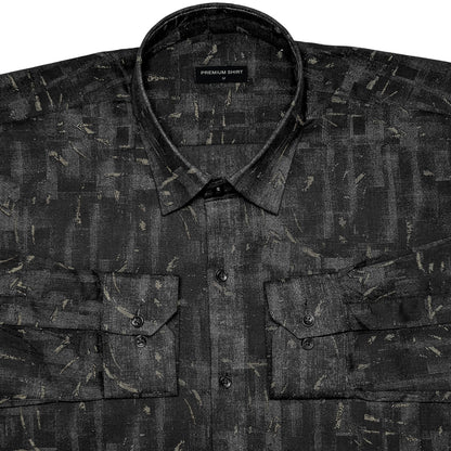 Charcoal Drift Abstract Linen Shirt For Men