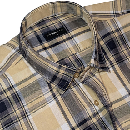 Beige & Navy Classic Check Cotton Blend Shirt for Men