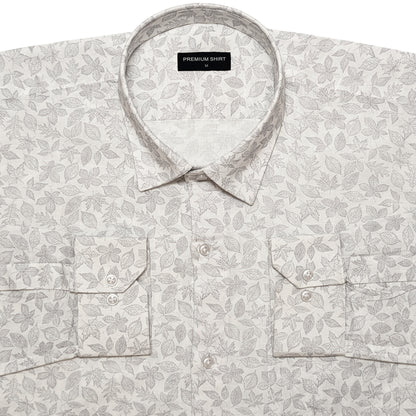 White Lavender Abstract Linen Shirt For Men