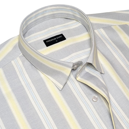 Soft Grey Oxford Stripe Cotton Shirt For Men