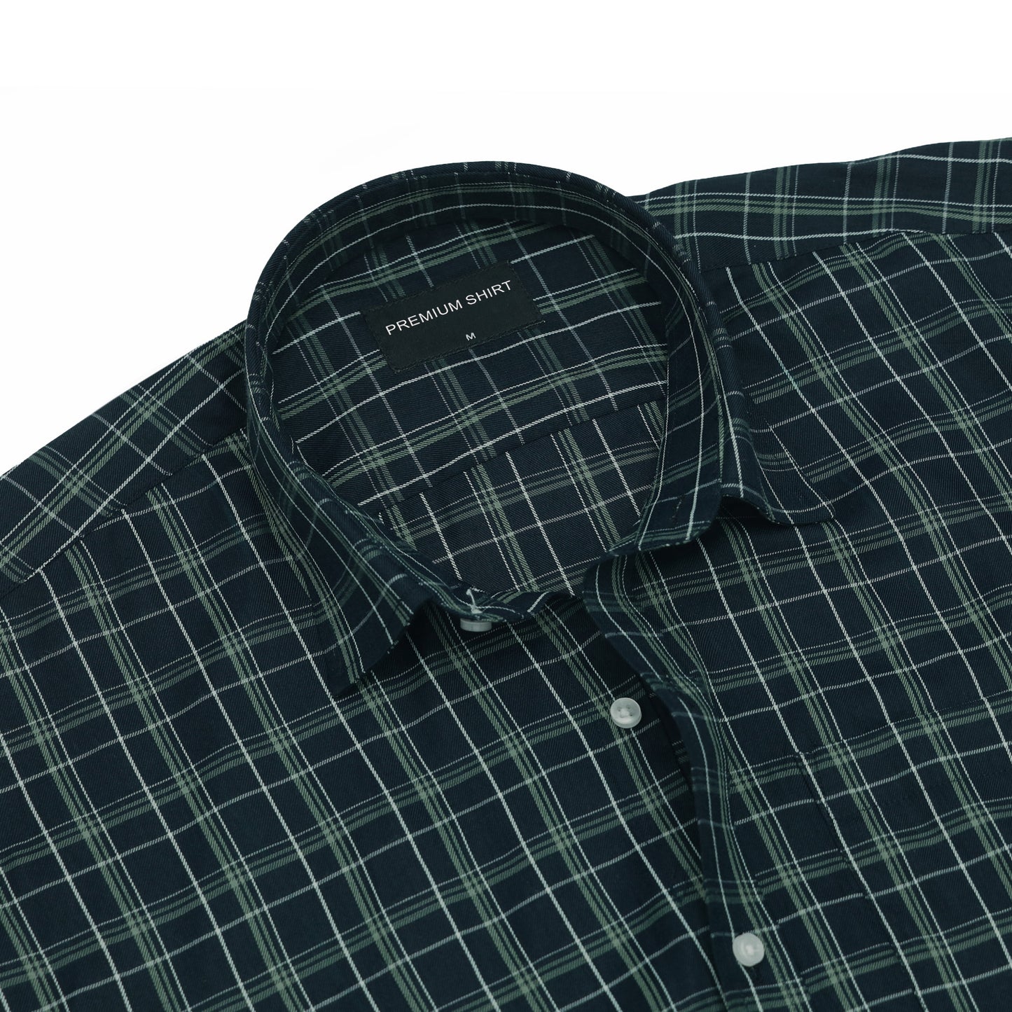Midnight Green Classic Check Cotton Blend Shirt for Men