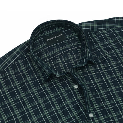 Midnight Green Classic Check Cotton Blend Shirt for Men