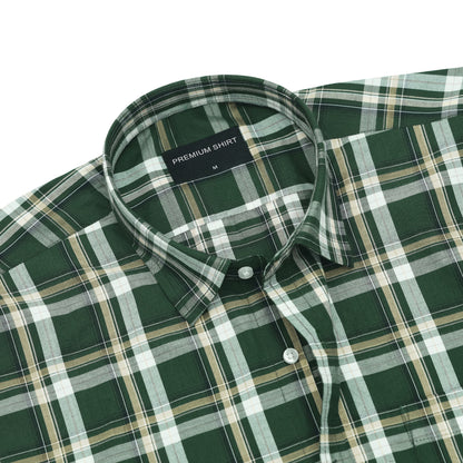 Woodland Green Classic Check Paper Cotton Shirt for Men