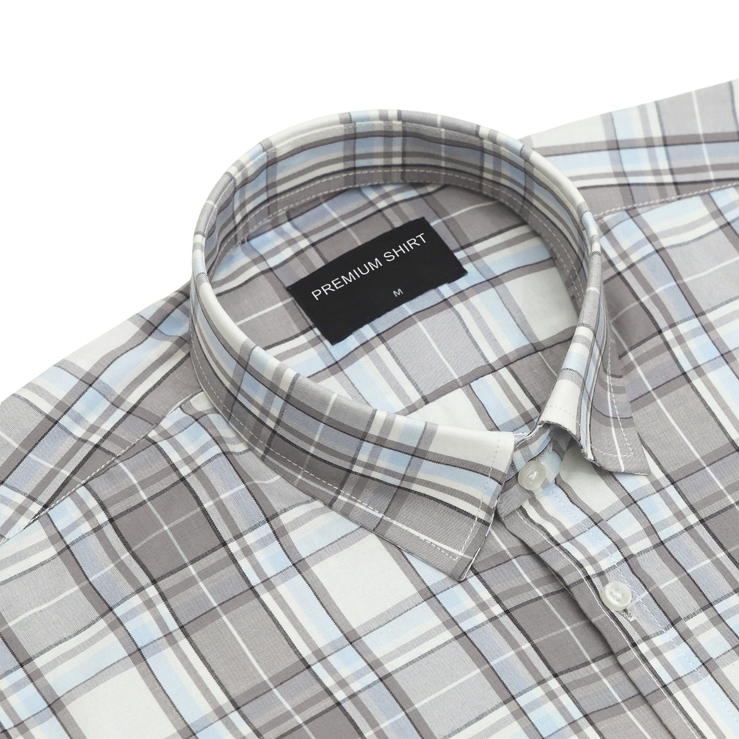 Cloud Grey Classic Check Cotton Blend Shirt For Men