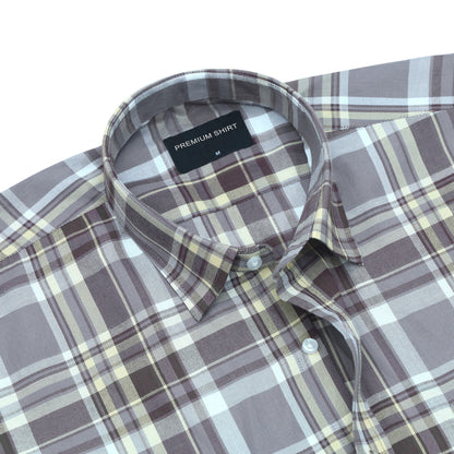 Pack of 2 Walnut Beige & Graphite Mustard Classic Check Cotton Shirts Bundle For Men