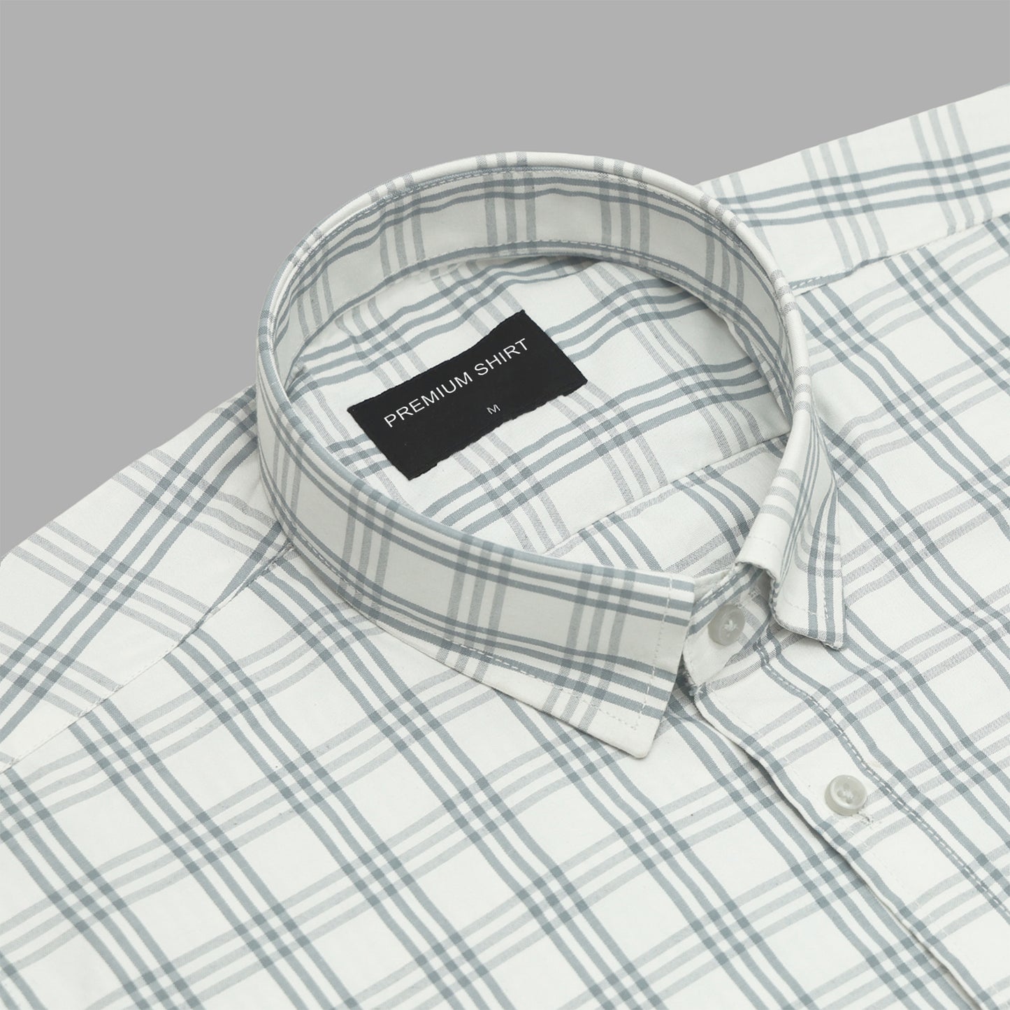 Mist Blue Classic Check Paper Cotton Shirt For Men