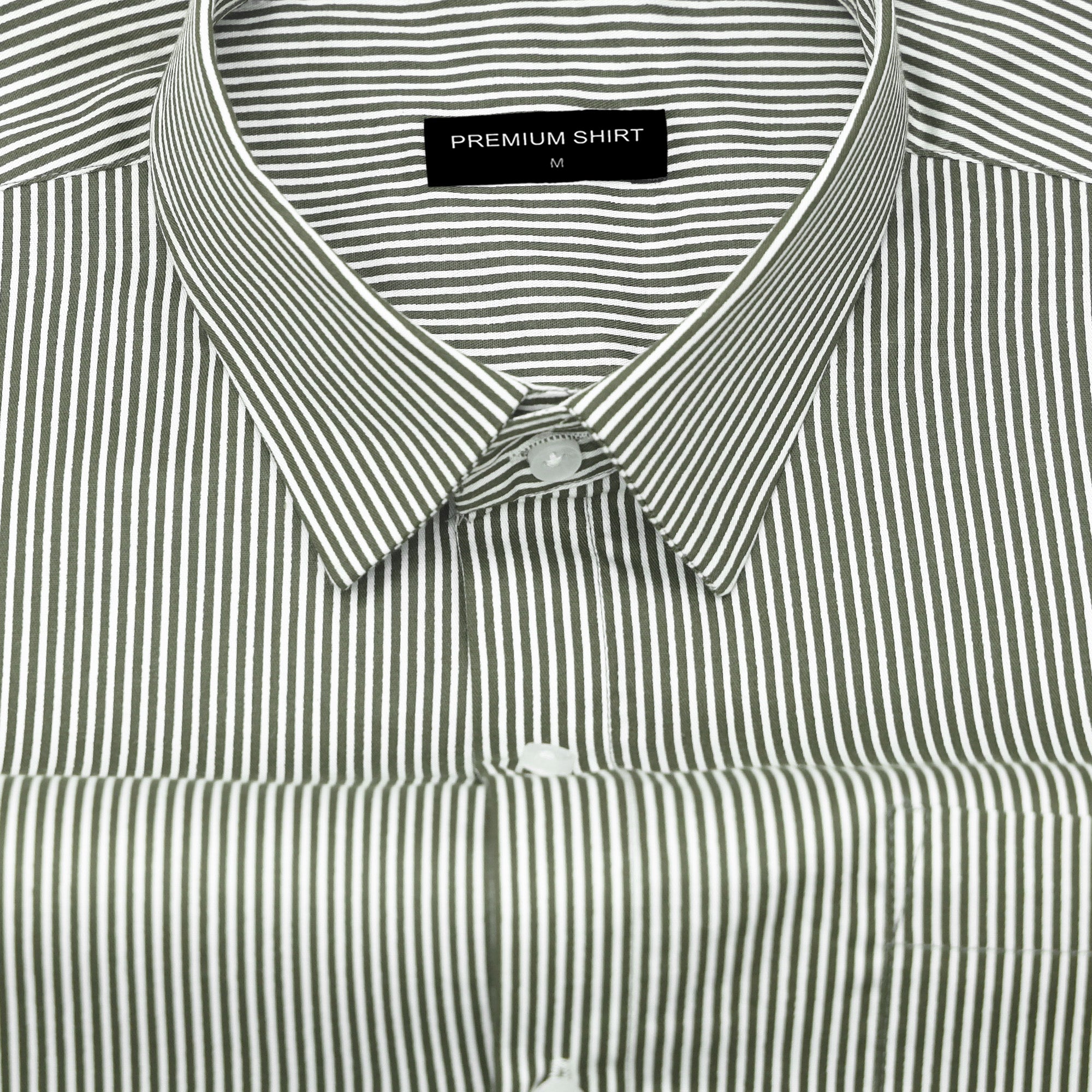 Olive Cotton Blend Stripes Shirt for Men
