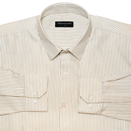 Bold Beige Pinstripe Oxford Shirt For Men