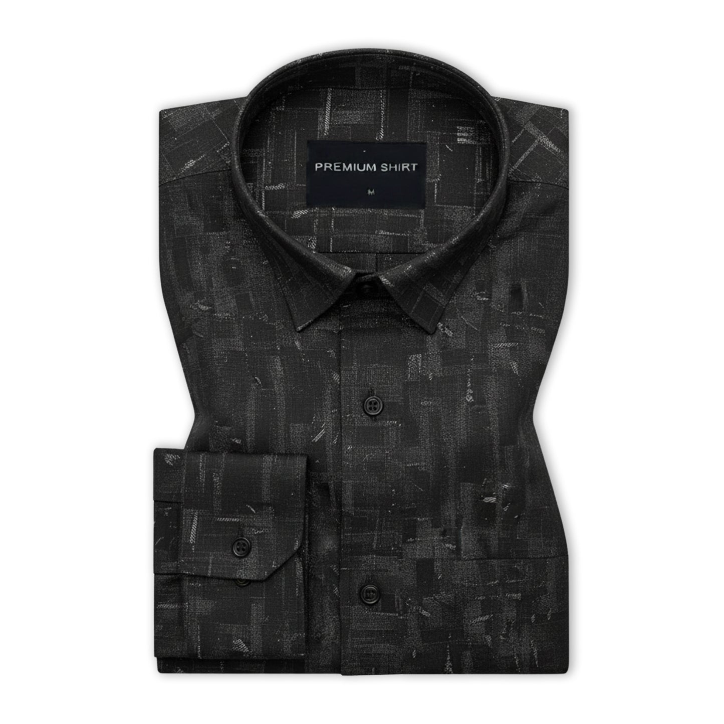 Charcoal Drift Abstract Linen Shirt For Men